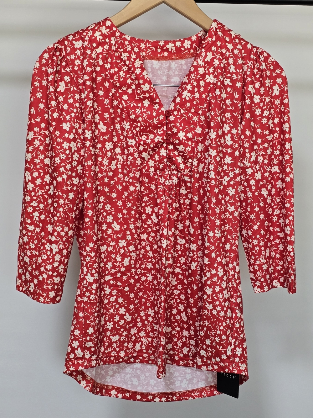 Red Floral V-Neck Blouse - Women